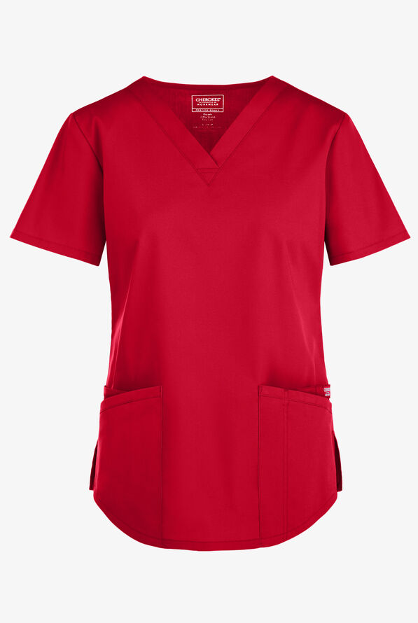 Cherokee Workwear Professionals Women's 3-Pocket STRETCH V-Neck Scrub Top - Red - 1