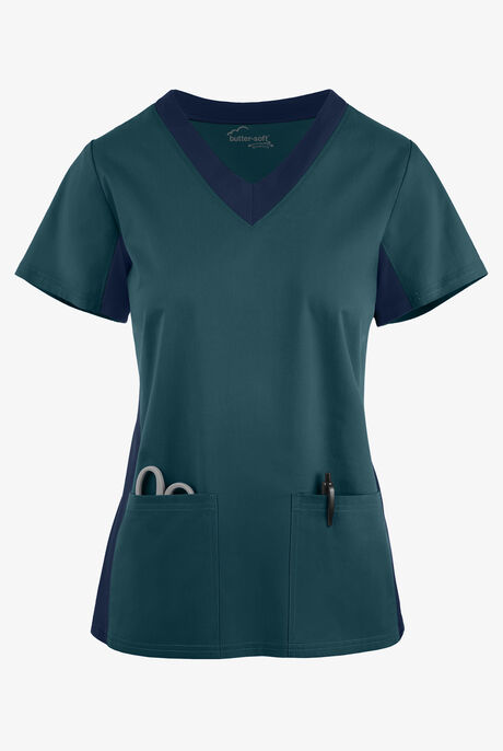 Butter-Soft STRETCH Women's 3-Pocket Contrast Scrub Top