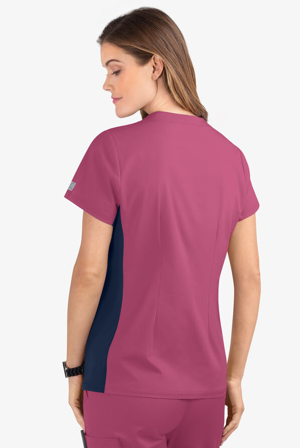 Butter-Soft STRETCH Women's 3-Pocket Contrast Scrub Top - Berry Haze/Navy - 4