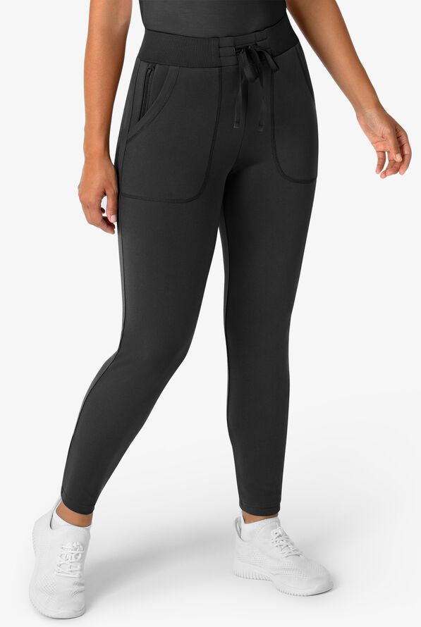 Wink Renew Knit Women's 5-Pocket STRETCH Ankle Zip Track Scrub Pants - Black - 1