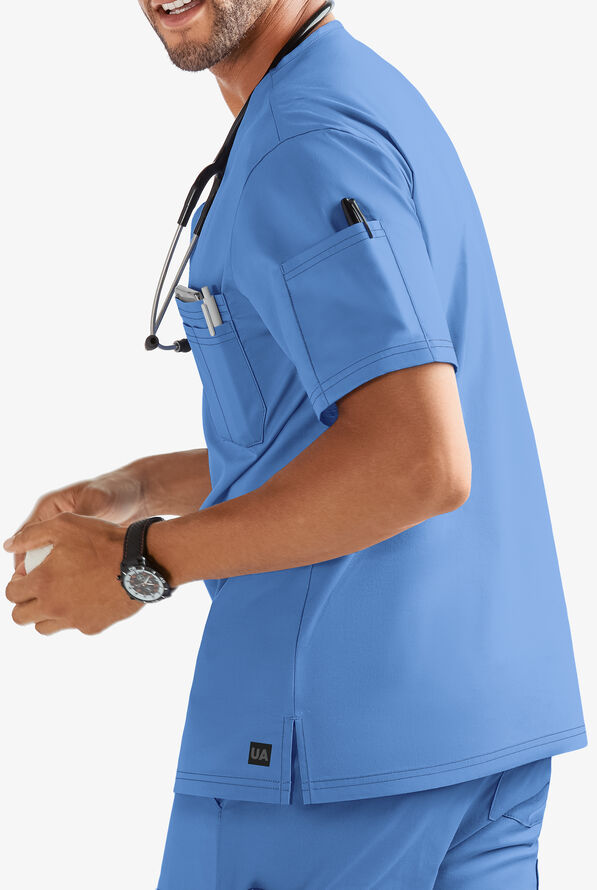 Butter-Soft STRETCH Men's 4-Pocket V-Neck Scrub Top - Ceil Blue - 2