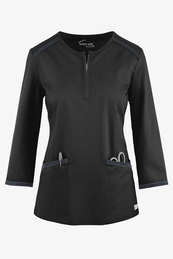 UA 3/4 Sleeve Scrub Top with Zip Closure, Fashion Solid Scrubs