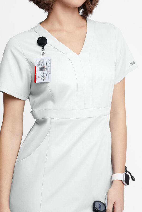 Butter-Soft Originals Women's 4- Pocket V-Neck Empire Waist Dress - White - 2