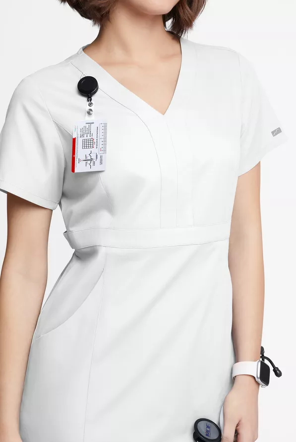 Butter-Soft Originals Women's 4- Pocket V-Neck Empire Waist Dress - Size M - White Butter-Soft Originals Women's 4- Pocket V-Neck Empire Waist Dress - Size M - White