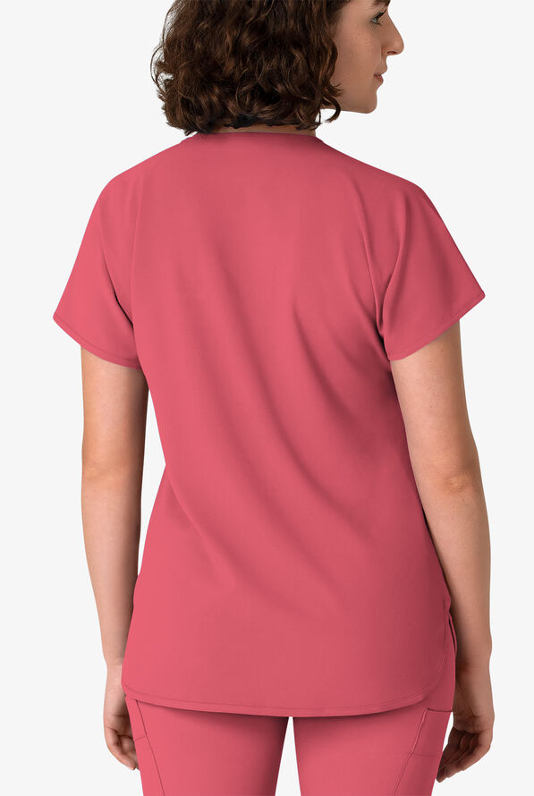 Wink Renew Women's 3-Pocket STRETCH Dolman Notch Sleeve Y-Neck Scrub Top - Ruby - 2