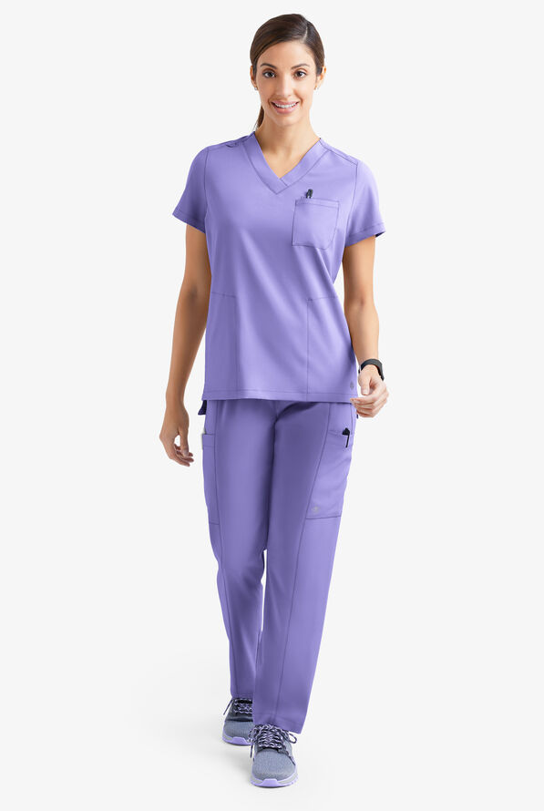 Easy STRETCH Taylor Women's 3-Pocket High Low Hem V-Neck Scrub Top - Blueberry Crush - 2