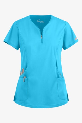 Butter-Soft STRETCH Women's 4-Pocket Curved Neck Zipper Scrub Top