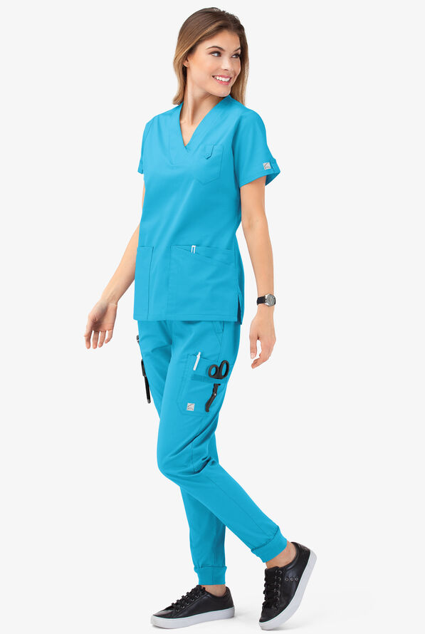 Butter-Soft STRETCH Women's 6-Pocket V-Neck Scrub Top - Turquoise - 7