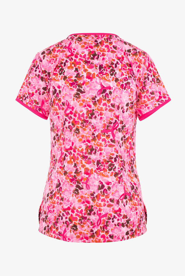 koi Lite Floral Safari Awareness Women's 2-Pocket STRETCH Y-Neck Print Scrub Top - null - 2