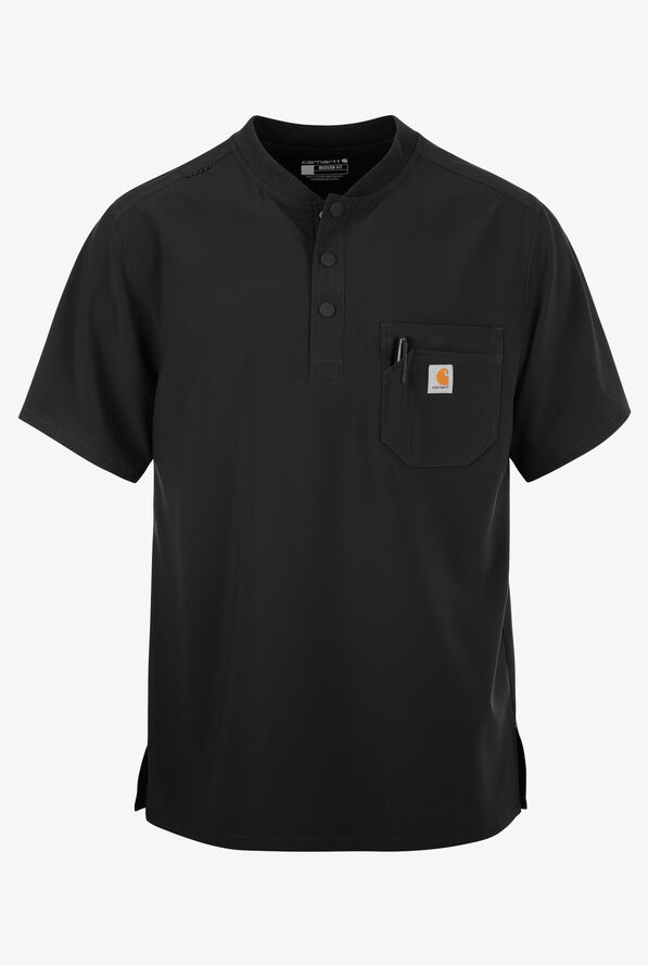 Carhartt Cross-Flex Men's 3-Pocket STRETCH Zip Pocket Henley Banded Collar Scrub Top - Black - 1