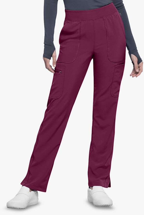 Infinity Women's 6-Pocket STRETCH Rib-Knit Waistband Cargo Scrub Pants - Wine - 1