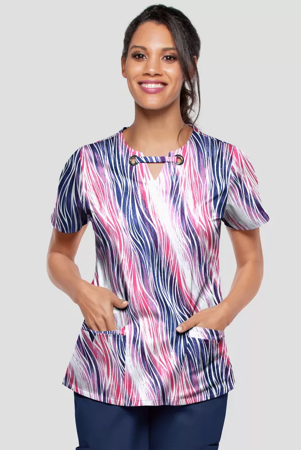 Floded Scrub UA Butter-Soft STRETCH Water Waves Fuchsia Printed Women's 4-Pocket ...