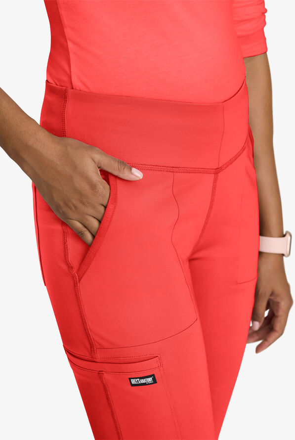 Grey's Anatomy by Barco Knit STRETCH Swift Women's 5-Pocket Fit & Flare Cargo Scrub Pants - Radiant Coral - 3