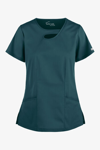 Butter-Soft STRETCH Women's 2-Pocket Asymmetric Keyhole Scrub Top