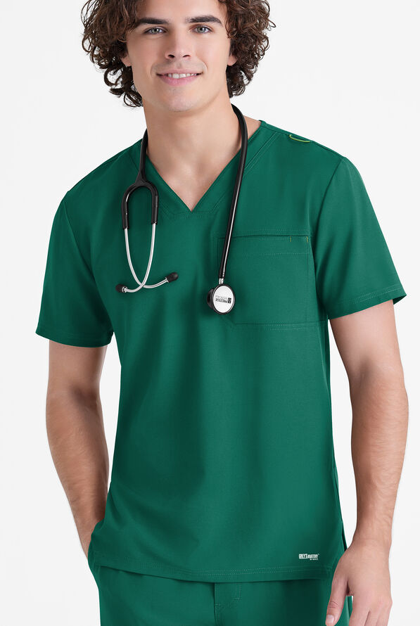 Grey's Anatomy by Barco Evolve STRETCH Journey Men's 1-Pocket Tuck In V-Neck Scrub Top - Hunter - 2