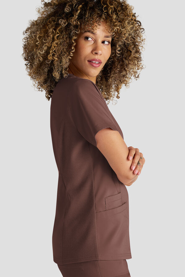Butter-Soft STRETCH FLXTEK+ Women's 3-Pocket Crew Neck Scrub Top - French Roast - 4