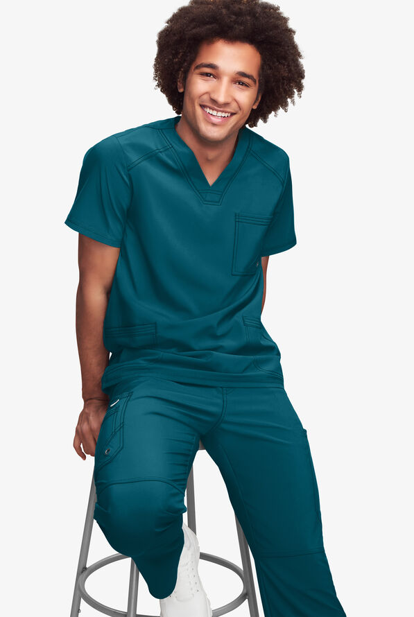 Camisa médica Cherokee Infinity con 2 bolsillos y paneles laterales de tejido para hombre  - Caribbean Blue - 2