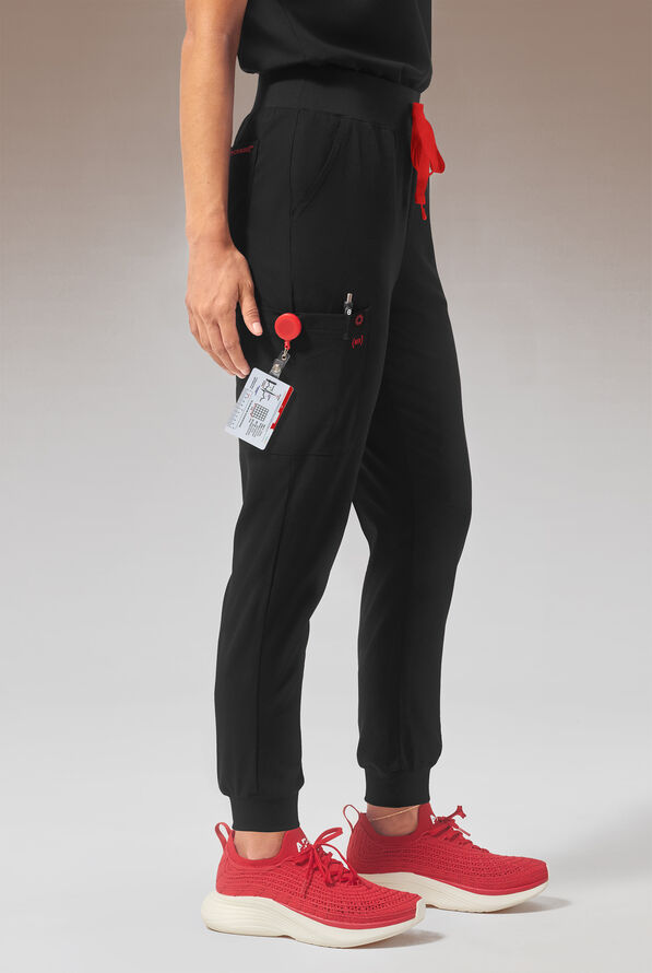 Hypothesis (RED) Base Women's 6-Pocket STRETCH Jogger Scrub Pant - Jet Black - 7