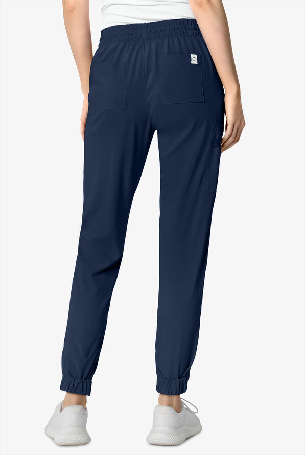 Wink Renew Women's 7-Pocket STRETCH Flat Front Drawstring Cargo Jogger Scrub Pants - Navy - 2