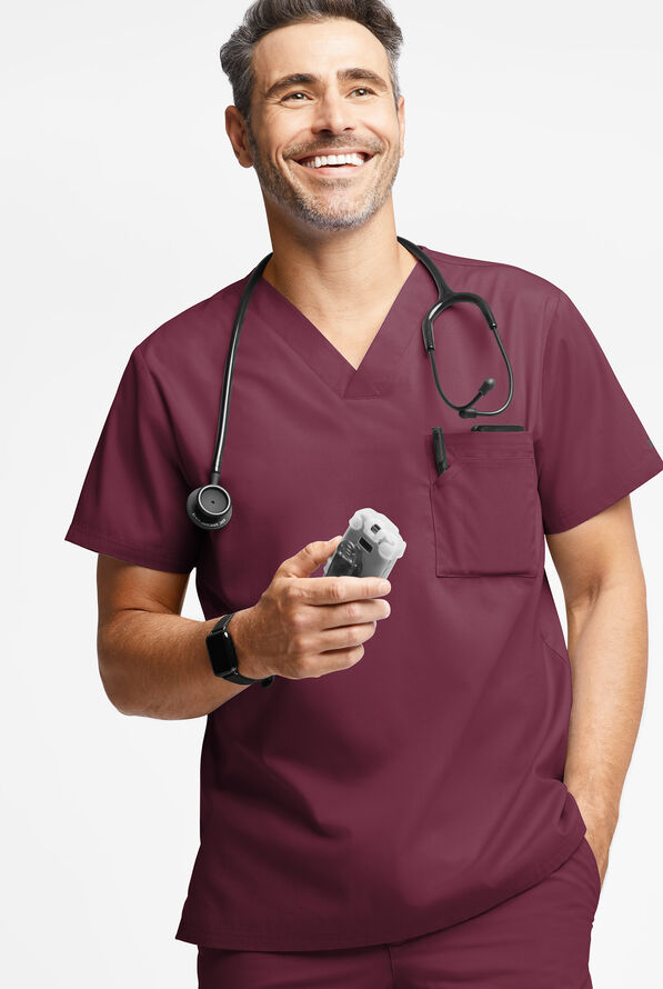 Butter-Soft Originals Men's 3-Pocket V-Neck Scrub Top - Wine - 2