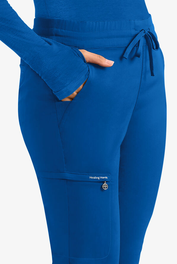 Healing Hands Purple Label Women's 6-Pocket STRETCH Flare Leg Drawstring Scrub Pants - Royal - 2