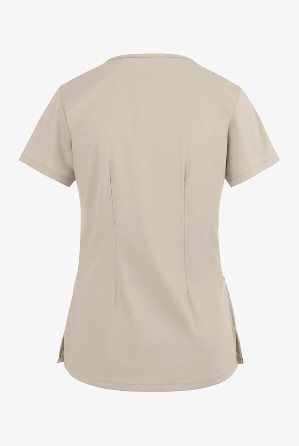 Blusa médica UA Butter-Soft STRETCH con cremallera en el cuello curvo y 4 bolsillos para mujer - Warm Sand - 4
