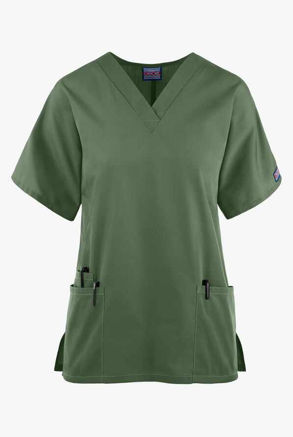 Blusa médica Cherokee Workwear con cuello en V y 3 bolsillos para mujer - Olive - 1