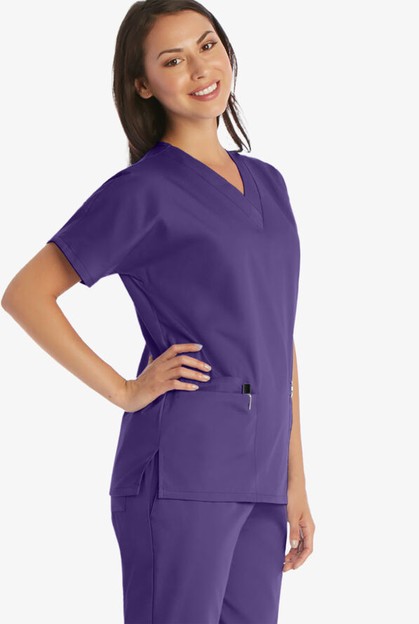 Cherokee Workwear Women's 3-Pocket V-Neck Scrub Top - Grape - 3