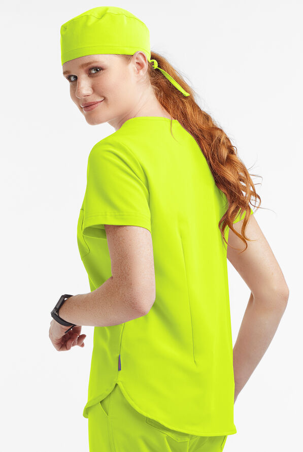 MOVEMENT by Butter-Soft Ceti Women's 1-Pocket V-Neck Tuck-In STRETCH Scrub Top - Intense Lime - 3