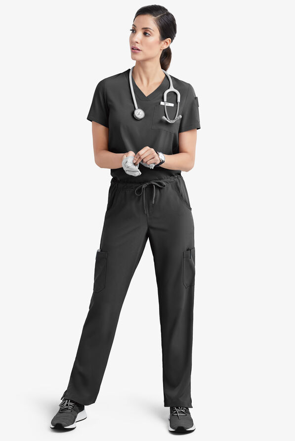 Easy STRETCH Chloe Women's 3-Pocket V-Neck Tuck-In Scrub Top - Onyx Black - 2