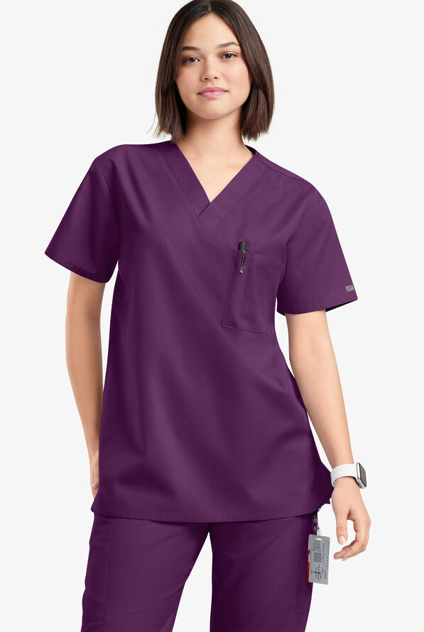 Blusa médica unisx Butter-Soft Originals con cuello en V y 2 bolsillos - Eggplant - 2