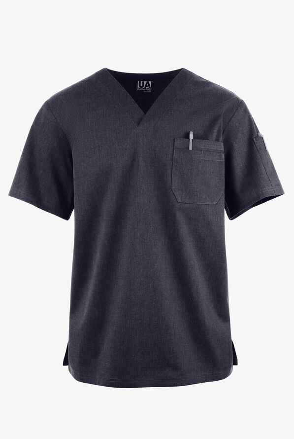 Butter-Soft STRETCH Men's 4-Pocket V-Neck Scrub Top - Indigo Denim - 1