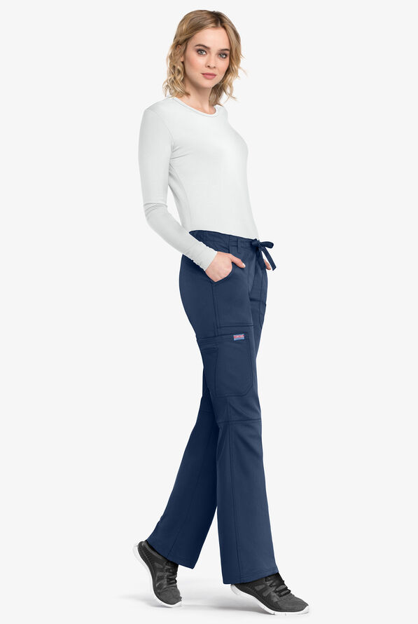 Cherokee Workwear Women's 4-Pocket Low-Rise Drawstring Cargo Scrub Pants - Navy - 2