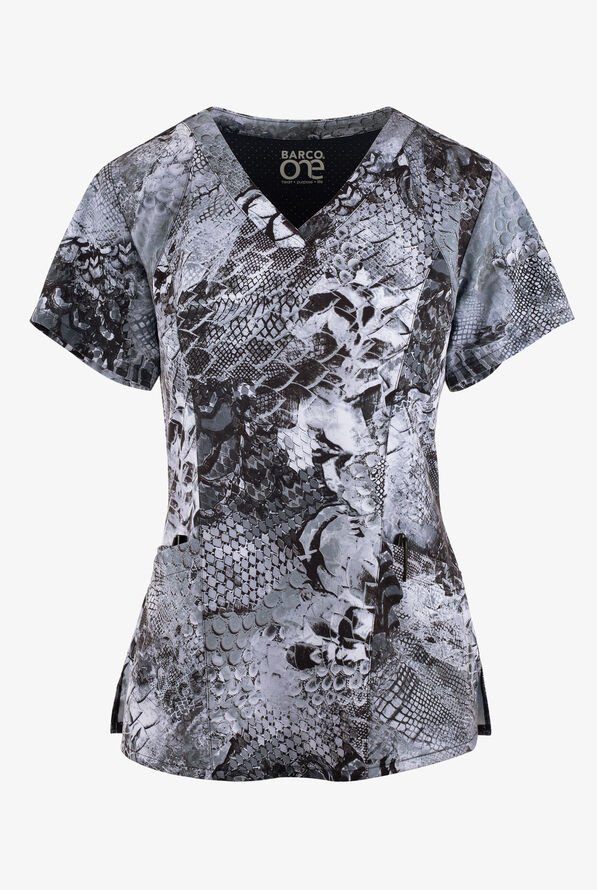 Barco One Feather Wonderland Abstract Women's 4-Pocket V-Neck Print Scrub Top - null - 1