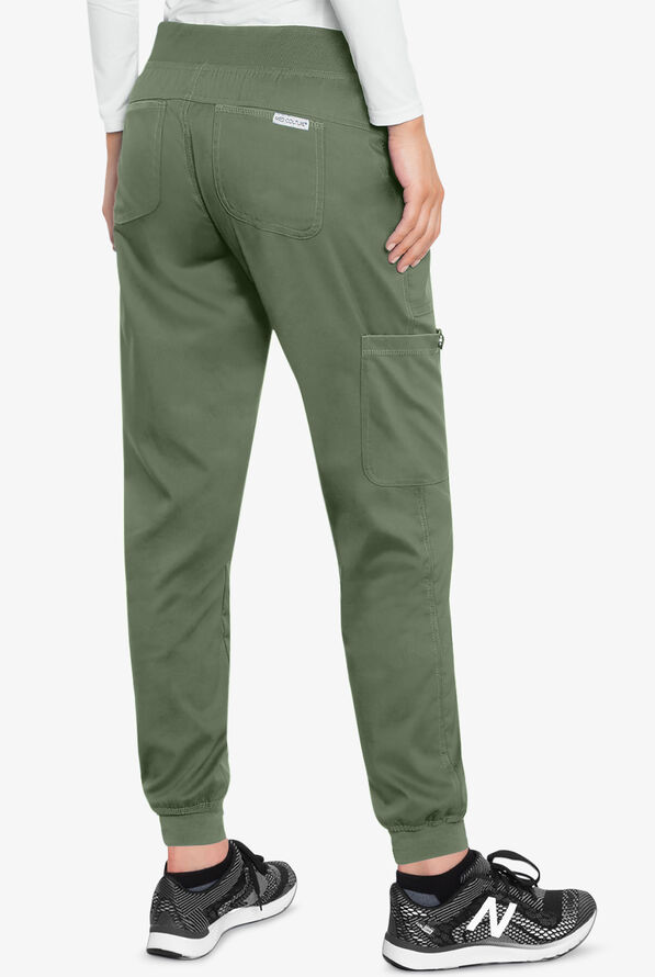 Med Couture Touch Women's 5-Pocket STRETCH Cargo Yoga Jogger Scrub Pants - Olive - 2