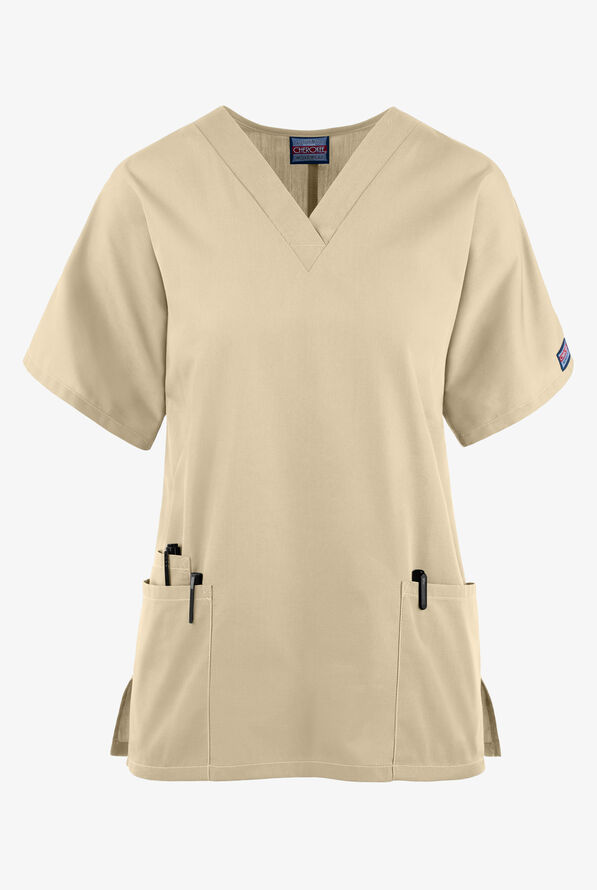 Cherokee Workwear Women's 3-Pocket V-Neck Scrub Top - Khaki - 1