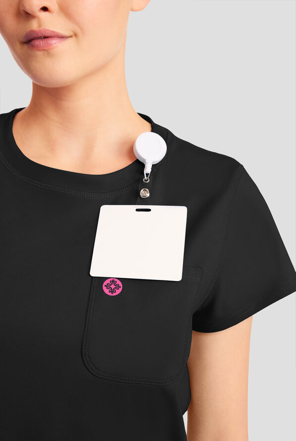 Med Couture Amp Knit Women's 2-Pocket STRETCH Crew Neck Scrub Top - Black - 5
