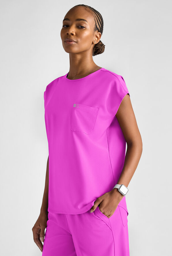 Easy STRETCH Gracie Women's Dolman Sleeve Crew Neck Scrub Top - Electric Fuchsia - 3