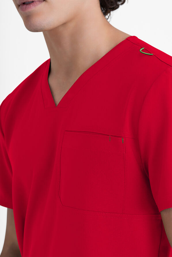 Grey's Anatomy by Barco Evolve STRETCH Journey Men's 1-Pocket Tuck In V-Neck Scrub Top - Red - 4