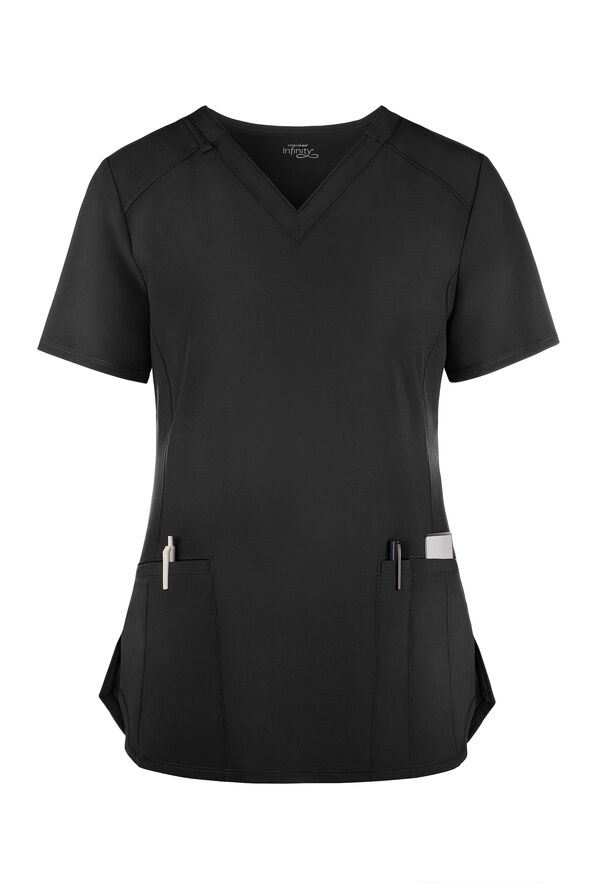 Infinity Women's 2-Pocket STRETCH V-Neck Scrub Top - Black - 1