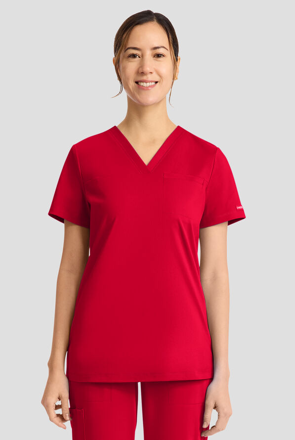 Cherokee Achieve Women's 1-Pocket Tuck in V-Neck Scrub Top - Red - 2