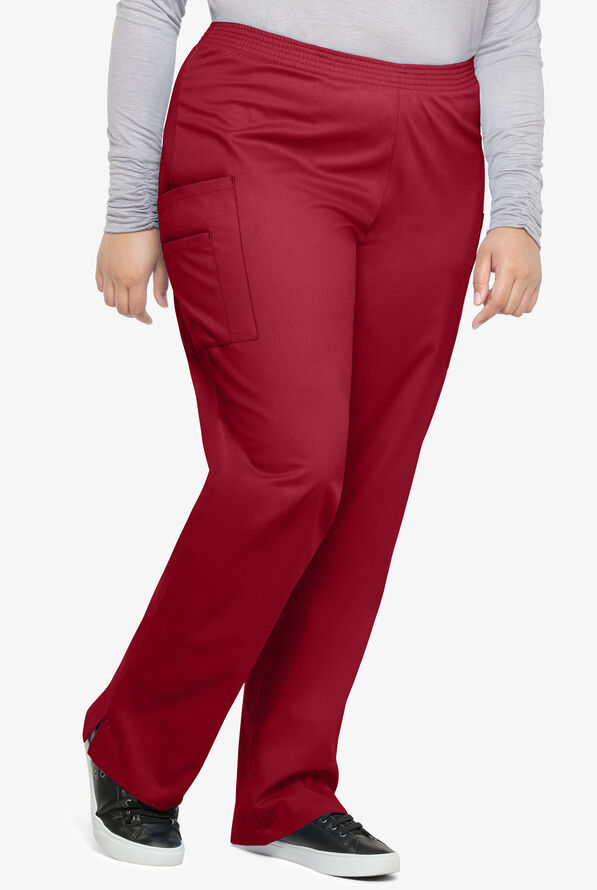 Butter-Soft STRETCH Women's 3-Pocket Plus Size Pull On Scrub Pants - Ruby - 1