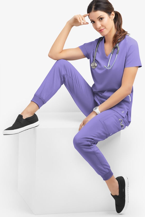 Easy STRETCH Zoe Women's 4-Pocket V-Neck Scrub Top - Blueberry Crush - 3