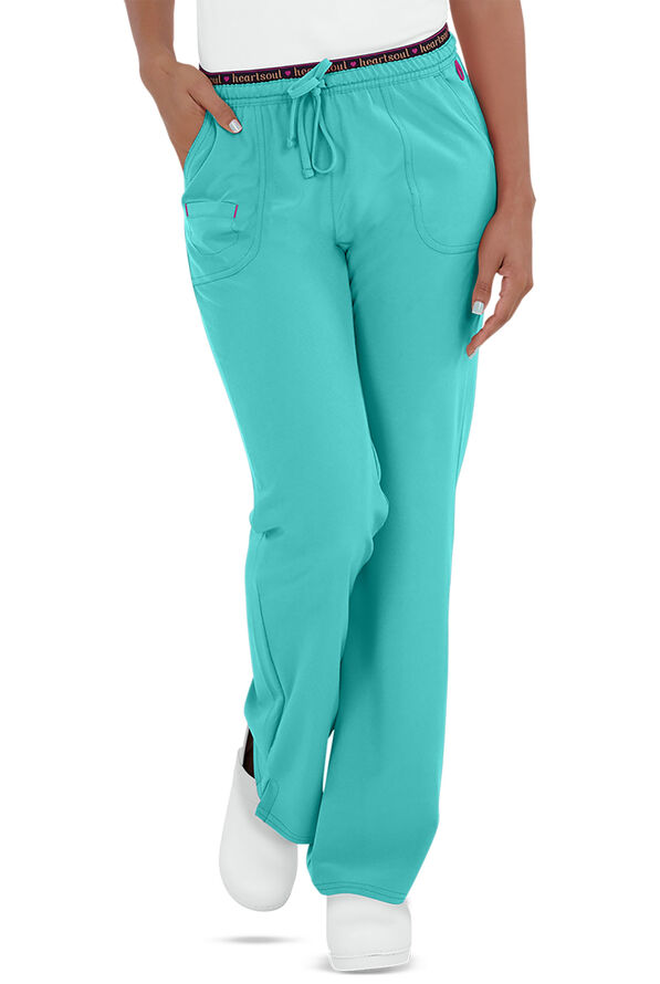 heartsoul Break On Through Heart Breaker Women's 4-Pocket STRETCH Logo Elastic Scrub Pants - Petite - Turquoise - 1