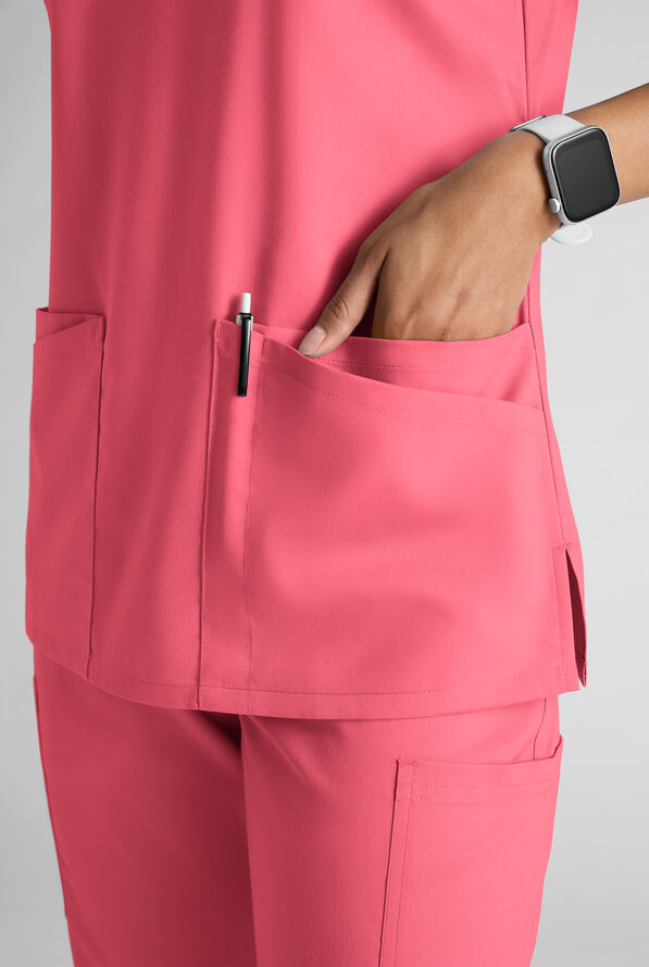 Butter-Soft STRETCH FLXTEK+ Women's 6-Pocket V-Neck Scrub Top - Rouge Rose - 5