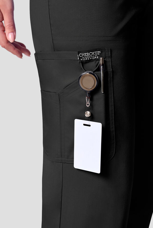 Cherokee Workwear Revolution Women's 12-Pocket STRETCH Drawstring Straight pant - Black - 3