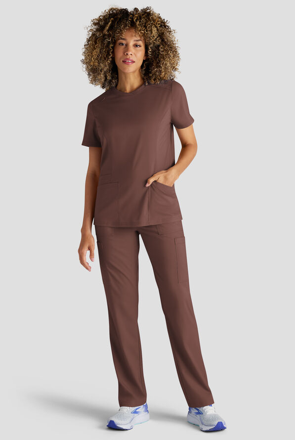 Butter-Soft STRETCH FLXTEK+ Women's 3-Pocket Crew Neck Scrub Top - French Roast - 5