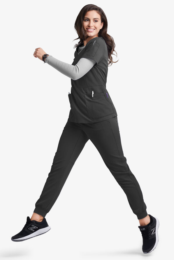 Blusa m&eacute;dica MOVEMENT by Butter-Soft Antares STRETCH con cuello en V y 6 bolsillos para mujer - Black - 2