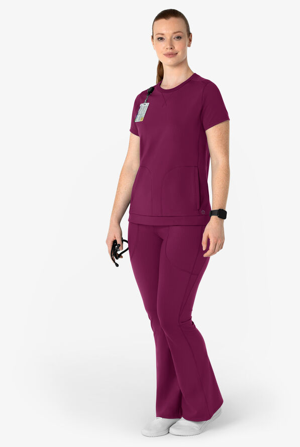 Wink Renew Knit Women's 5-Pocket STRETCH Yoga Waist Flare Leg Scrub Pants - Wine - 4
