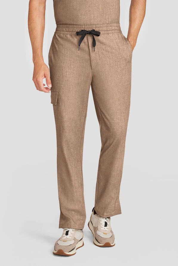 Healing Hands Quest Men's 4-Pocket STRETCH Straight Leg Drawstring Cargo Scrub Pant - Desert Taupe - 1